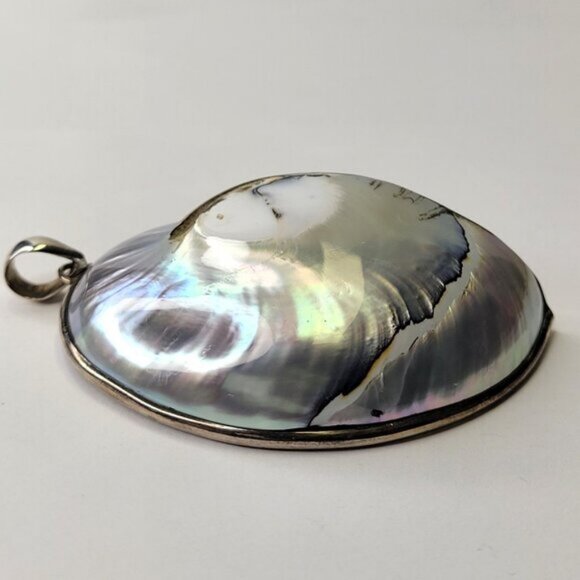 Nautilus Pendant Sterling Silver 925 Mother of Pearl Statement Pendant - Picture 2 of 12